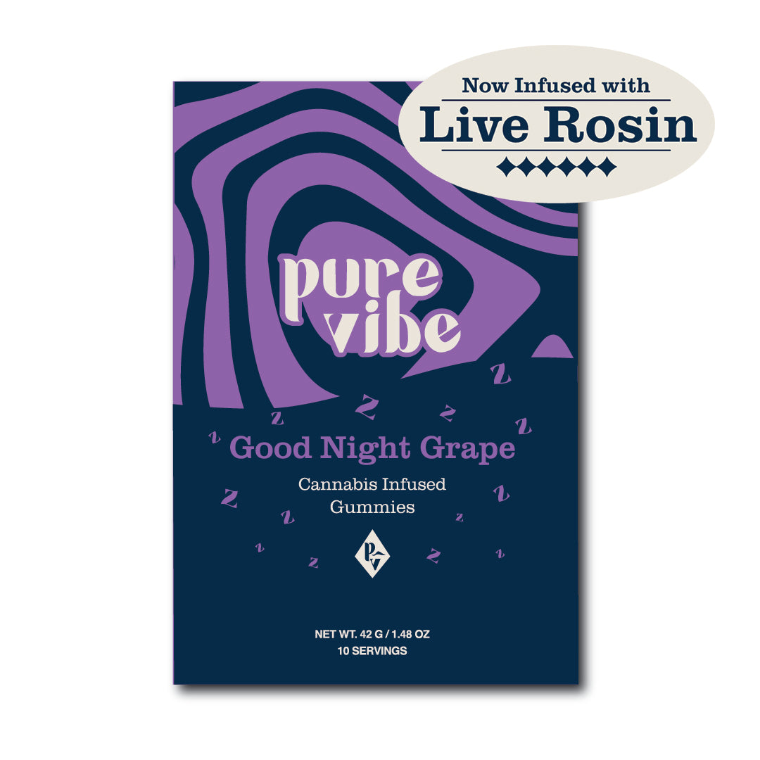 Pure Vibe | Goodnight Grape Gummies – Now with Live Rosin | 100mg THC: 100mg CBD: 100mg CBN