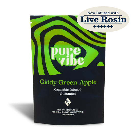 Pure Vibe | Giddy Green Apple Gummies – Now with Live Rosin | 100mg